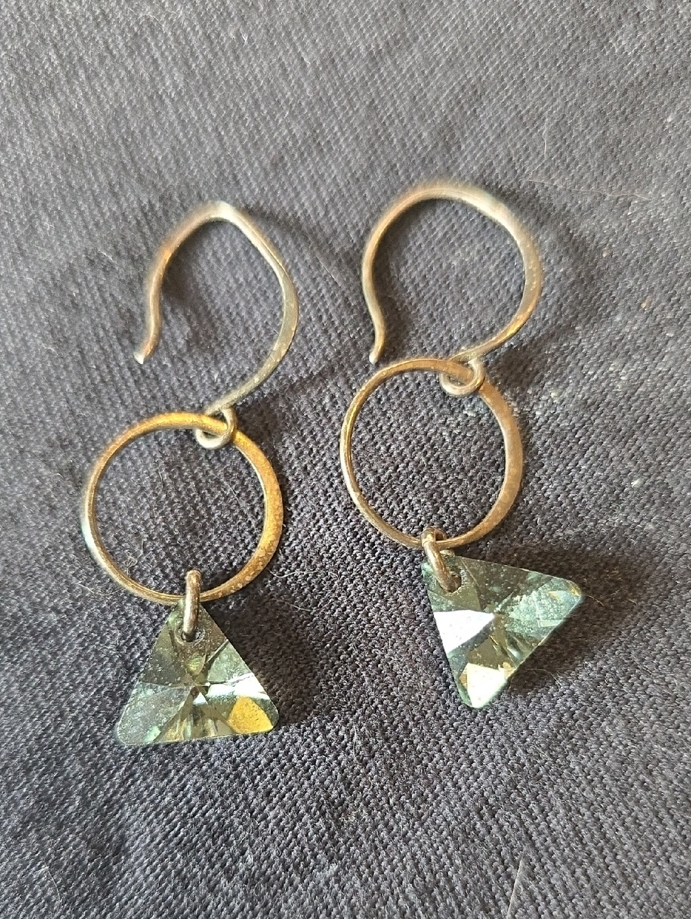 Gold-Tone Hoop Earrings with Green Triangle Swarovski Crystal Dangles